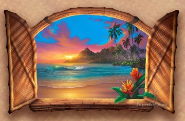 ファンタジー Painting - Beyond Paradise Sunset Painting マジック 3D